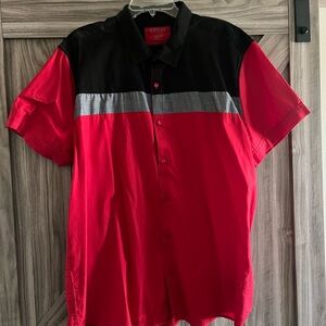 GUESS Men's Red and Black Short Sleeve Shirt